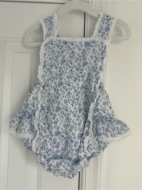 Smockingbird blue floral print bubble 12n EUC